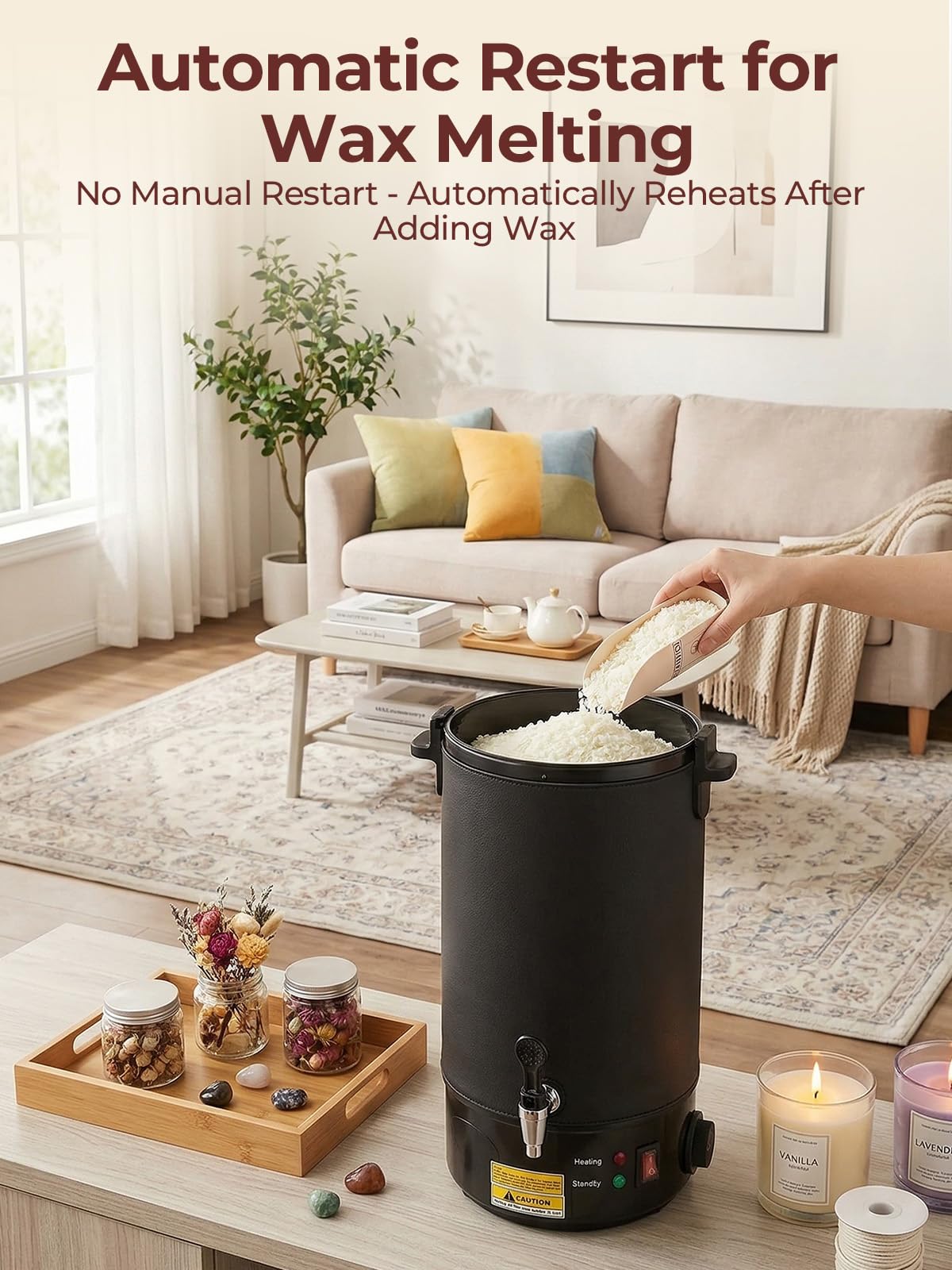 FOHERE Set per la creazione di candele fai da te, in acciaio inox, 1520 W, con custodia in pelle e spatola per la pulizia da 28 cm, per cera di soia, cera d'api, candele profumate fai da te