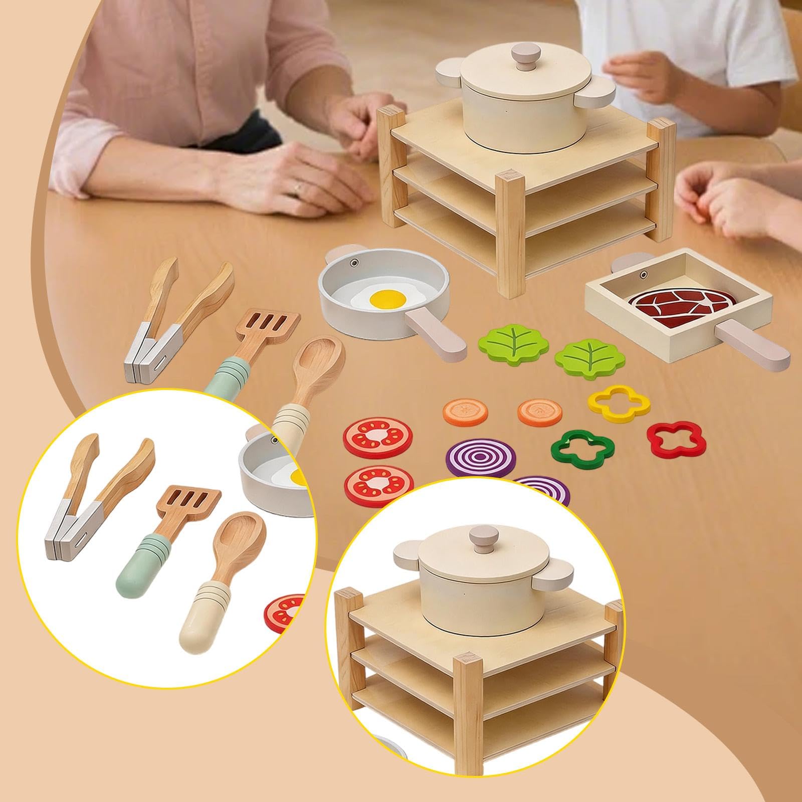 Accessorio da Cucina Giocattolo in Legno con Utensili, Gioco di Ruolo interattivo per Bambine, Set da Gioco per fingere di Cucinare.