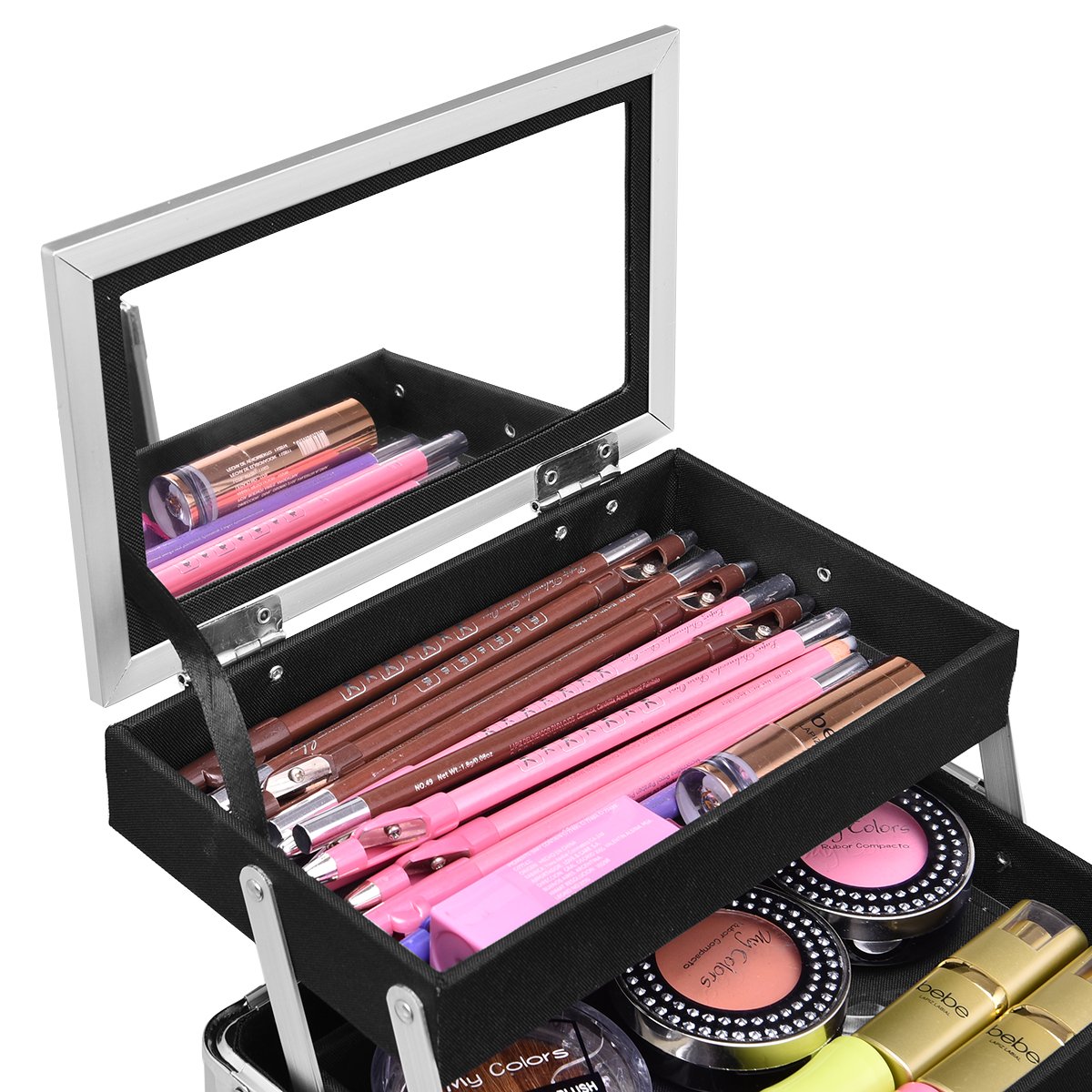 COSTWAY Coffret de Maquillage Mallette de Maquillage Mallette Cosmétique avec Miroir (Argent)