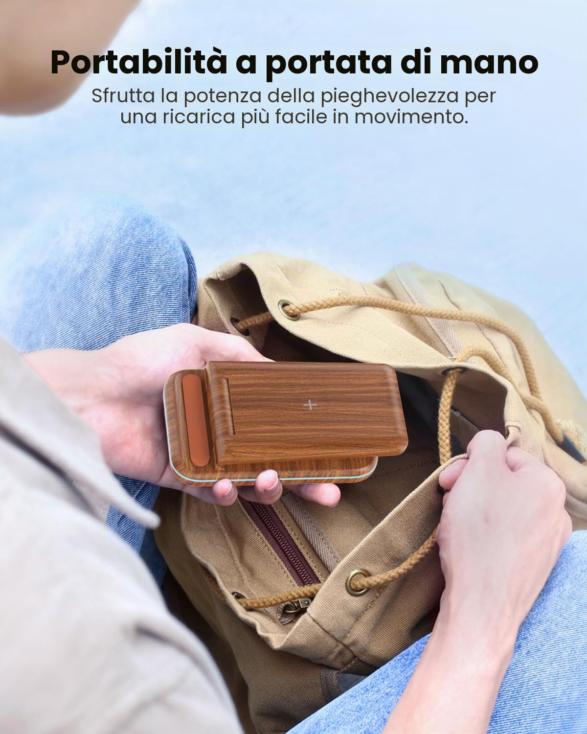 JoyGeek Caricabatterie Wireless 3 in 1, Pieghevole, per i Phone 17/16/15/14/13/12/11/Pro Max/X/8, Stazione di ricarica induttiva per iWatch 11/10/9/Ultra/SE-4, per Air Pods 4/2/3/Pro, Wood Grain