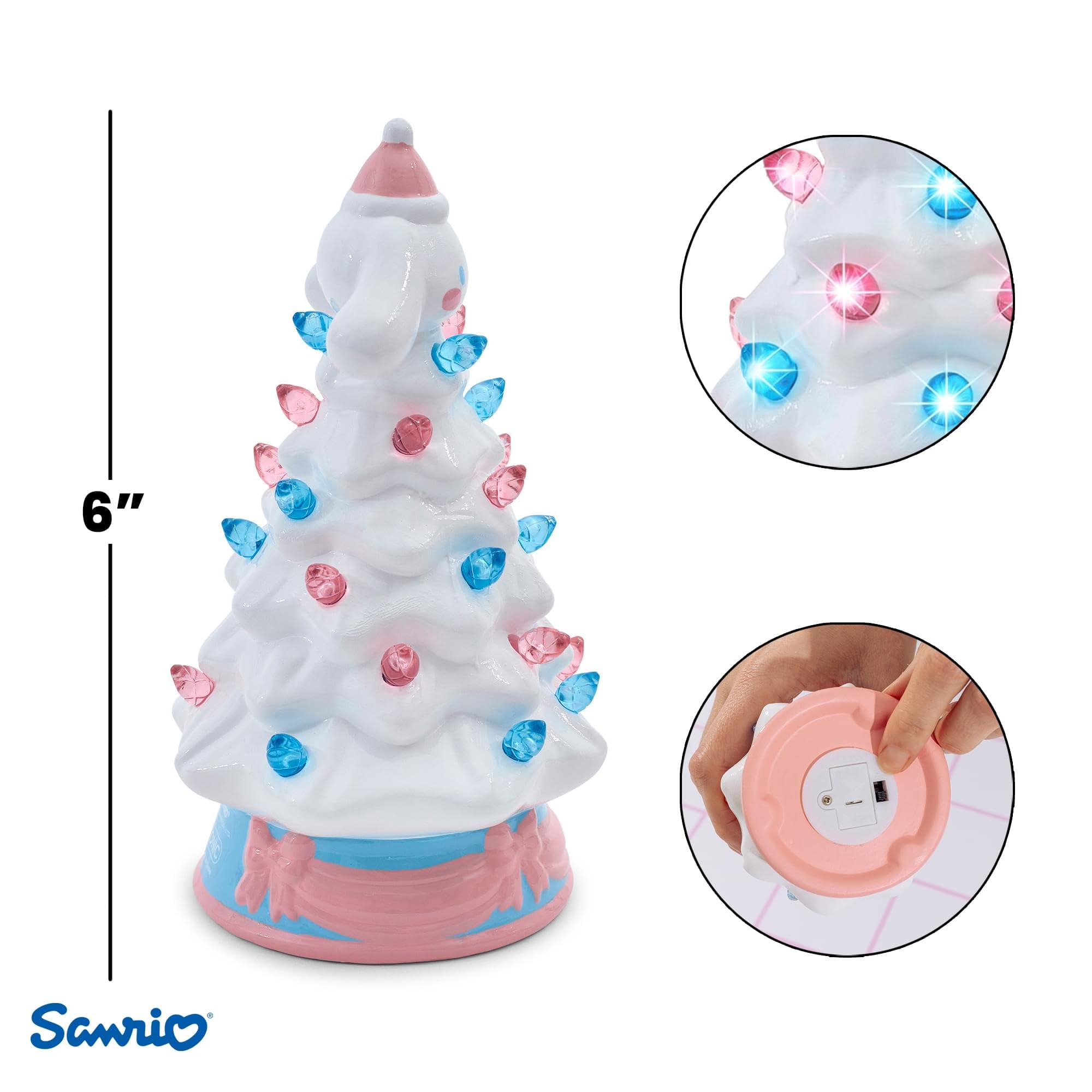 Sanrio Cinnamoroll Light-Up Ceramic Christmas Tree | Battery-Powered Mood Light | 6 Inches Tall