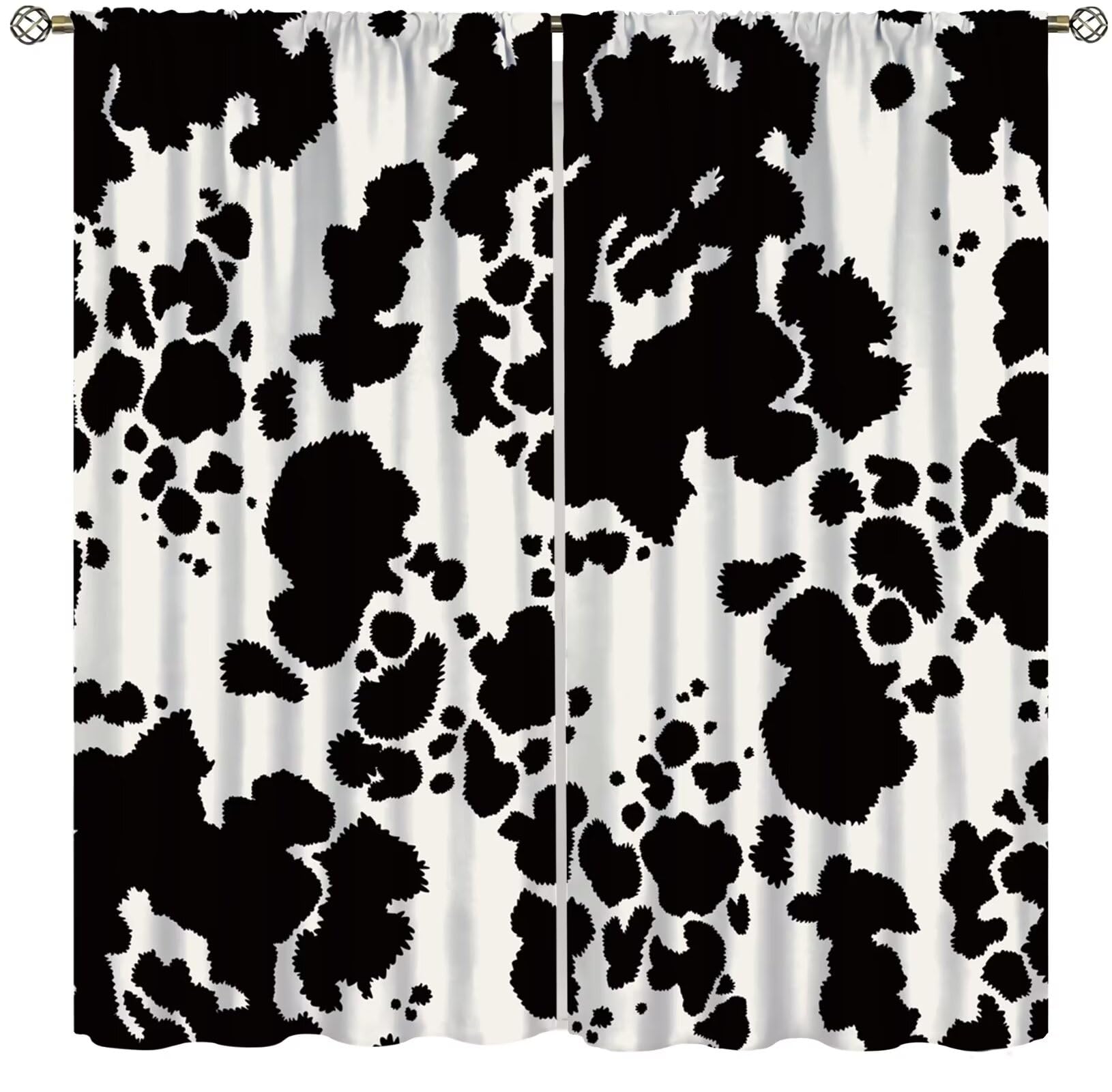 Focusbrite Cowhide Window Curtains Western Farm Animal Fur Skin Brown Cow Prin Blackout Window Treatments for Kids Living Room Bedroom Drapes Set 2