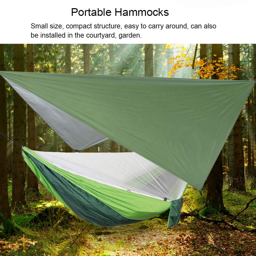 Camping Hammock, Portable Hanging Hammock with Mosquito Net Canopy Rain Cover for Outdoor Backpacking Backyard Hiking