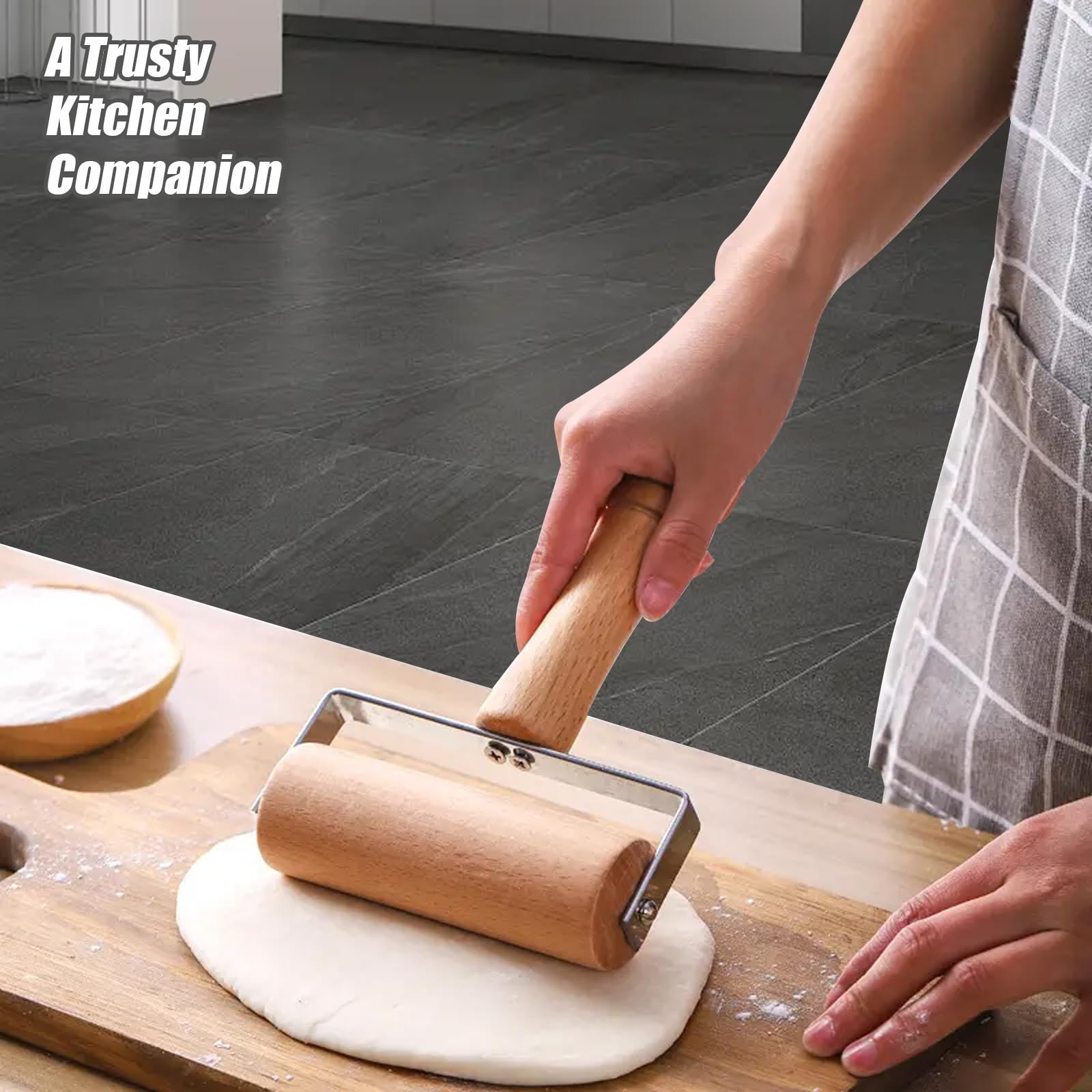 Rodillo pequeño de madera, rodillo de madera para pizza, antiadherente, tipo T, para cocina, prensa de masa de pizza, 4.7 x 6.5 in 5
