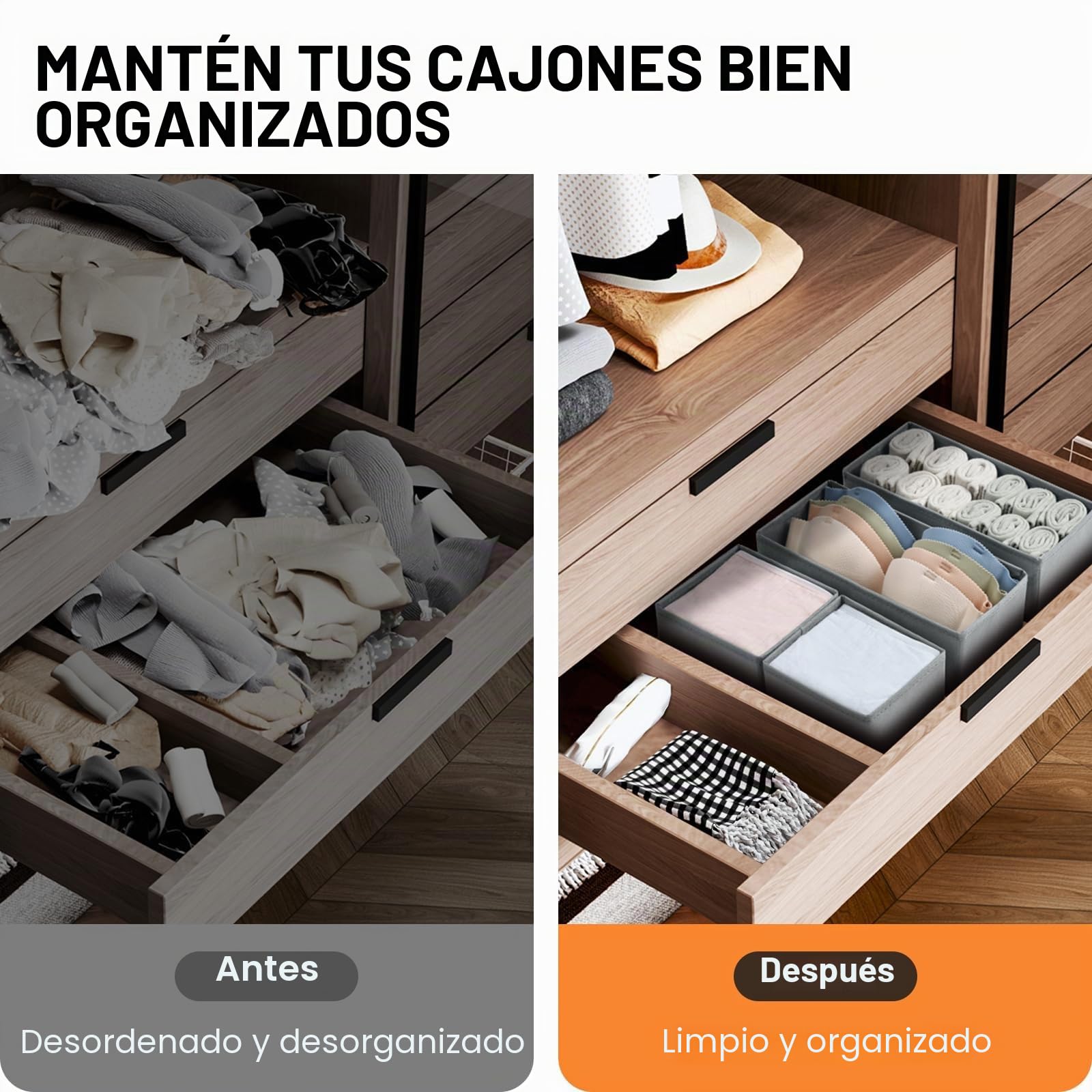DIMJ Organizador Cajones Ropa Interior - Divisores de Cajones Juego de 15 Cajas Almacenaje Plegables de Tela Para Guardar Ropa, para Sujetadores, Calcetines, Cajas, Armario, Gris