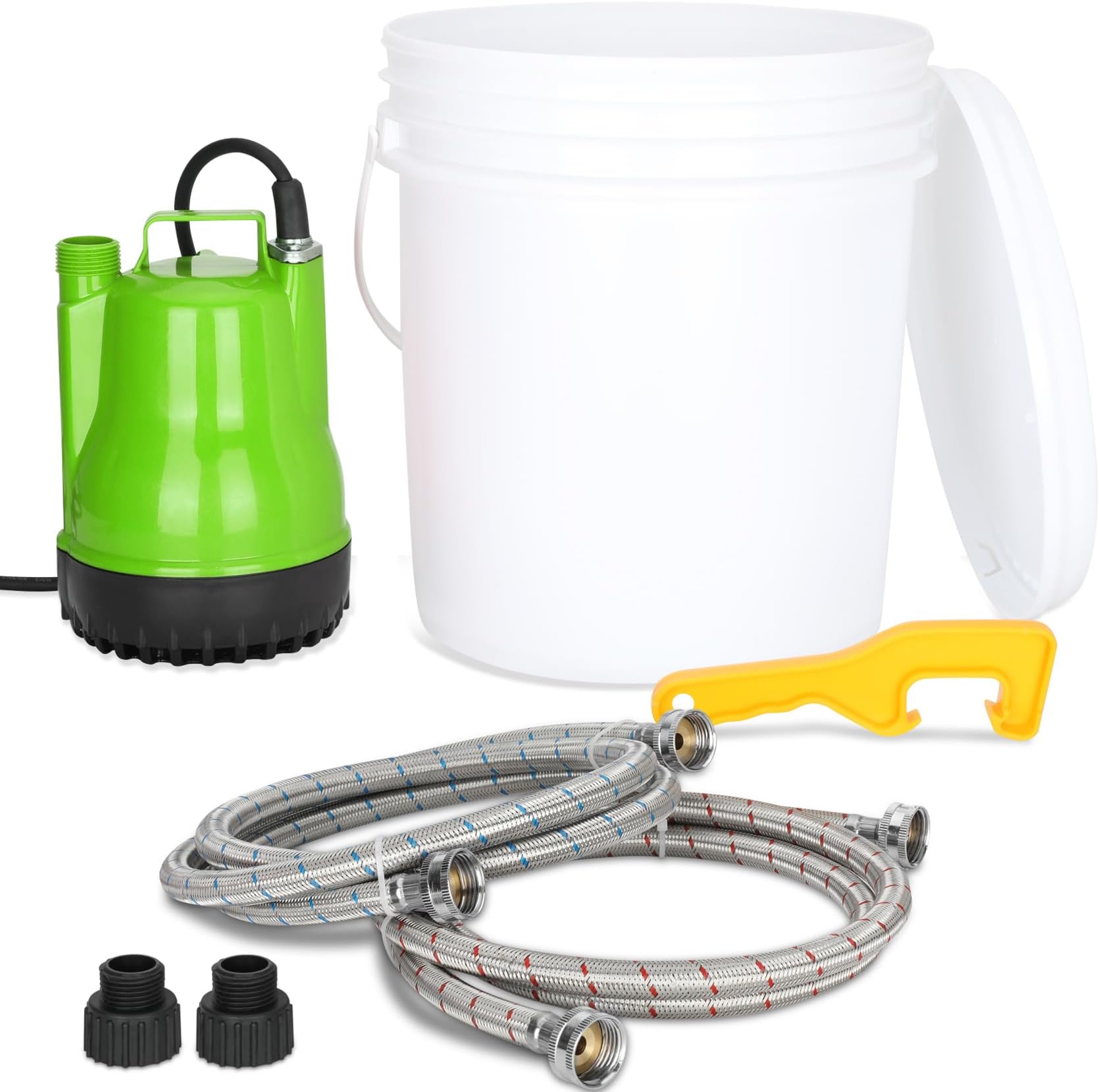 Tankless Water Heater Flushing Kit,Includes 1/4HP Submersible Water Pump,4Gallon Pail,Two 3/4