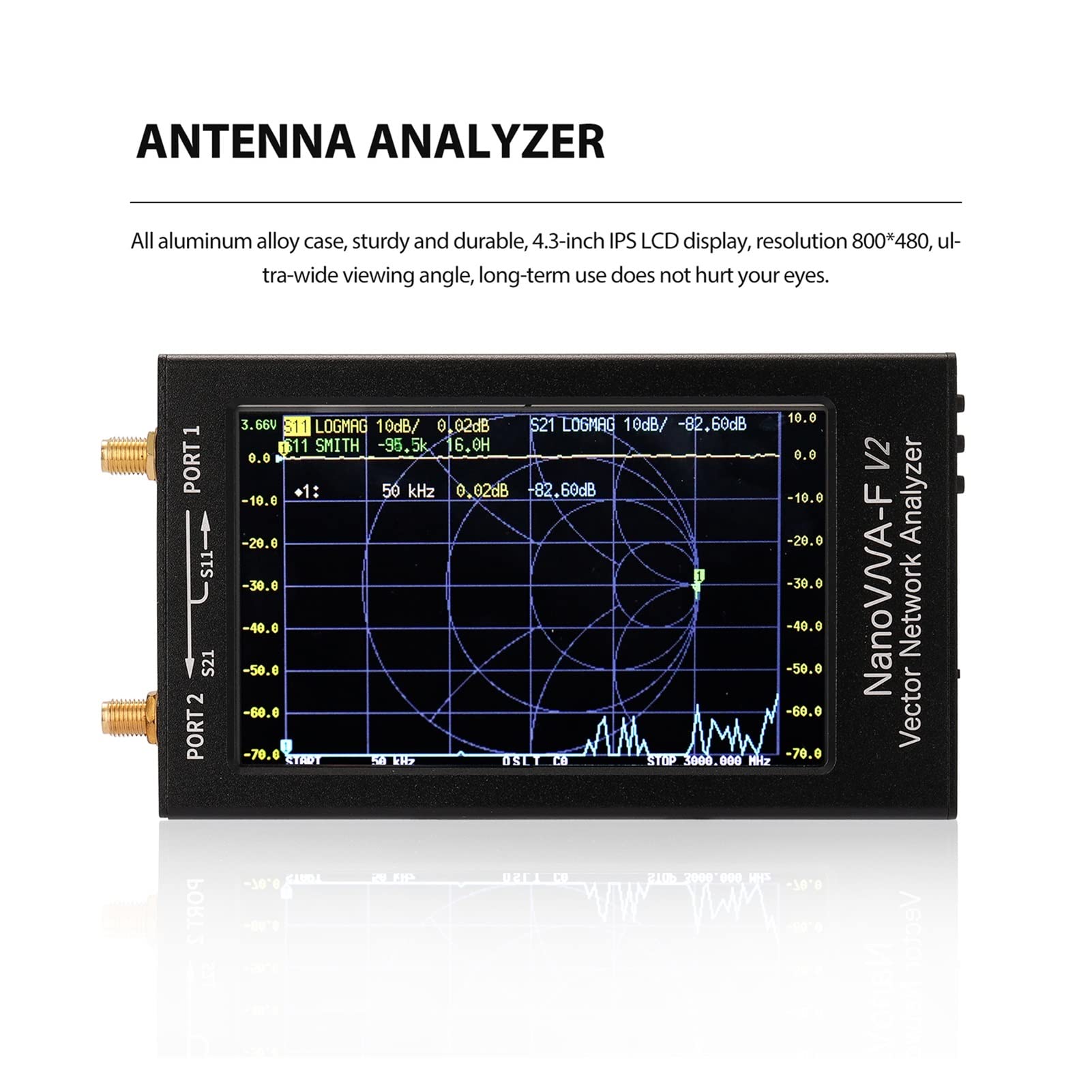 Analizador de espectro 4.3 pulgadas IPS LCD Mostrar analizador de red vectorial S-A-A-2 Analizador de antena ondas cortas HF VHF UHF Analizador de antena digital