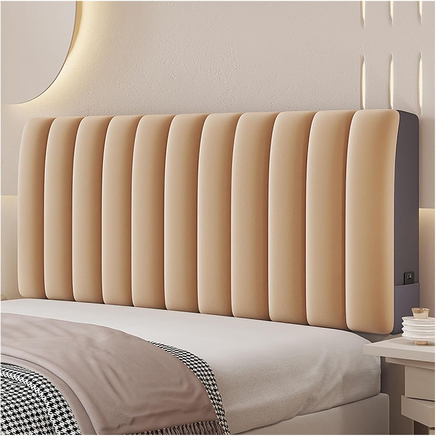 Velvet Headboard Cover Full Queen King Size, Thicken Solid Color Protector Cover for Headbaord,Padded Headboard Cover,Soft Quilted Bed Headboard Slipcover(Brown,70.7in)