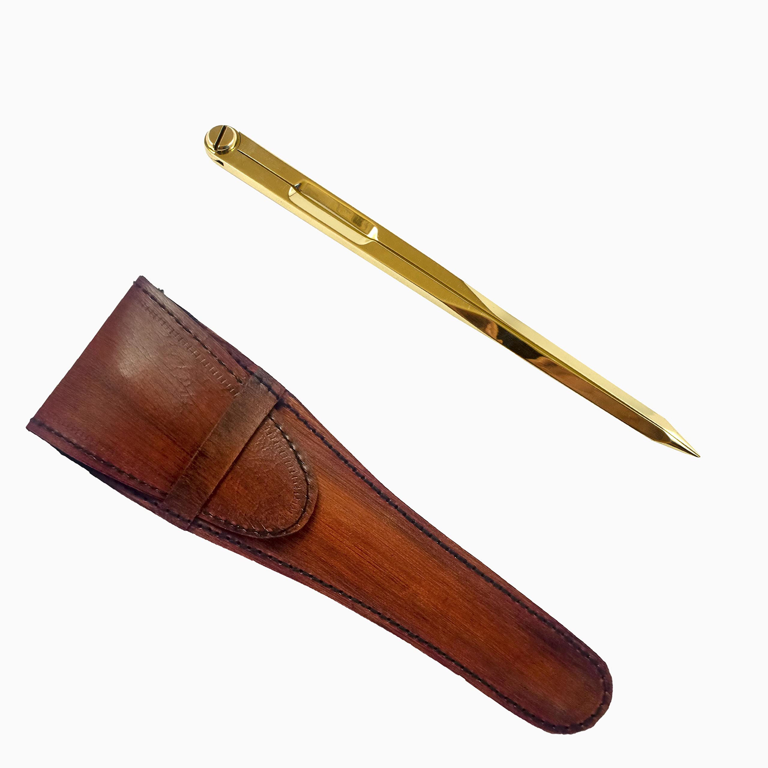CalyronNavigation Straight Pattern Artist Solid Brass Divider Drawing Tool Professional 7” Long Marine Compass with Handmade Leather case for Training Purposes