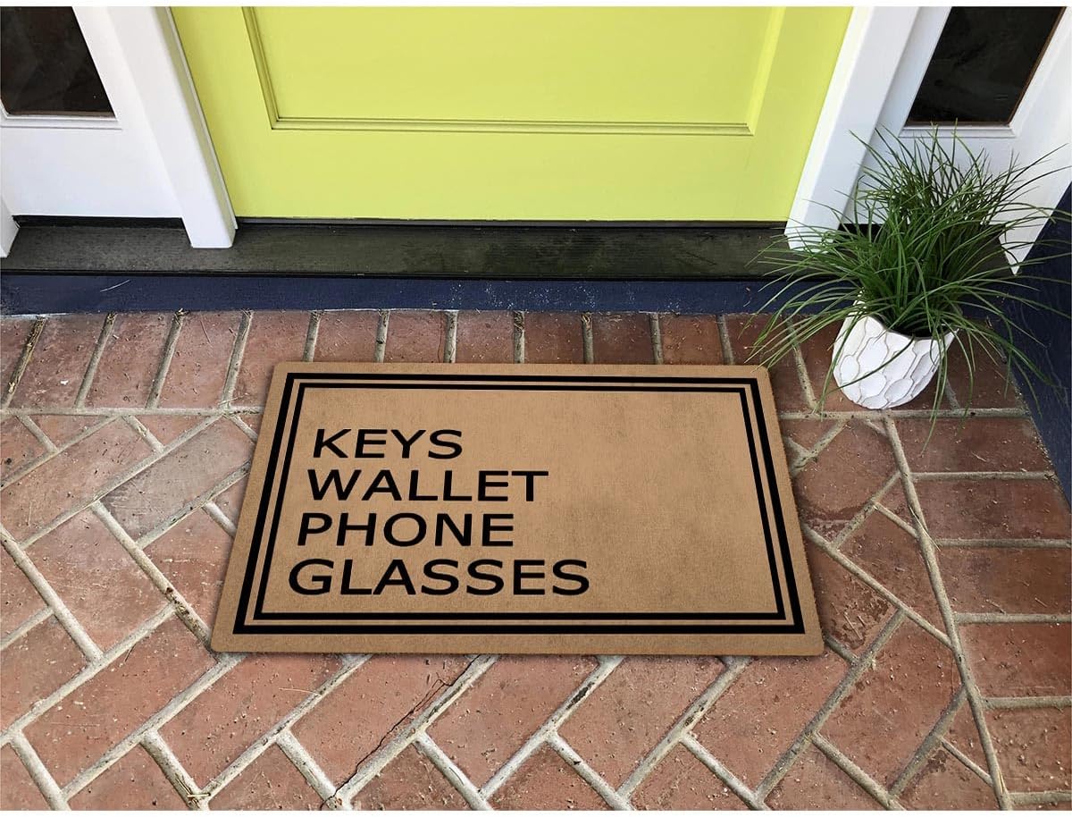 FXGZHAO Welcome Mat with Rubber Back 30"(L) x 18"(W) Funny Doormat for Entrance Way Mat No Slip Kitchen Rugs and Mats (Keys Wallet Phone Glasses)