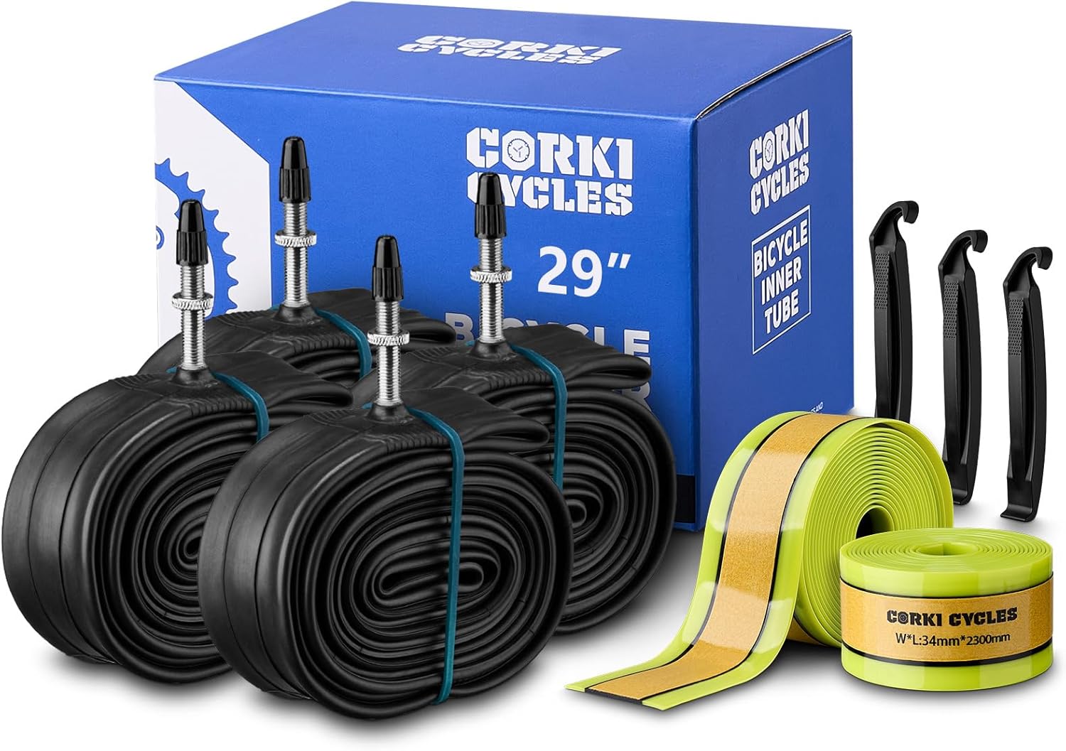 Bike Inner Tubes 29 x 1.75-1.95 Presta Valve 48mm 4-Pack with 1 Pair Puncture Proof Bicycle Tire Liners 34mm