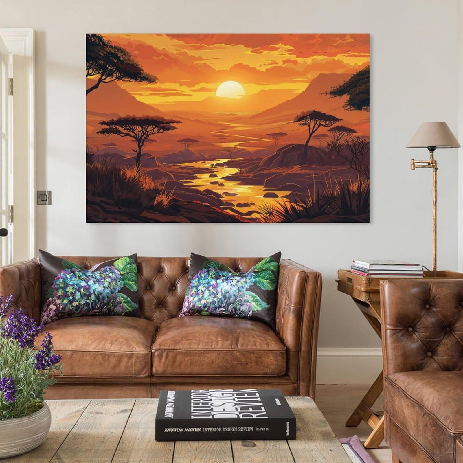 Amazon.co.jp: 絵画 アフリカのサバンナの夕日 アートパネル ポスター