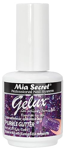 Mia Secret Gelux - Esmalte de uñas de gel semipermanente color morado purpurina – Esmalte de gel curado con lámpara de uñas – Esmaltes para uñas en