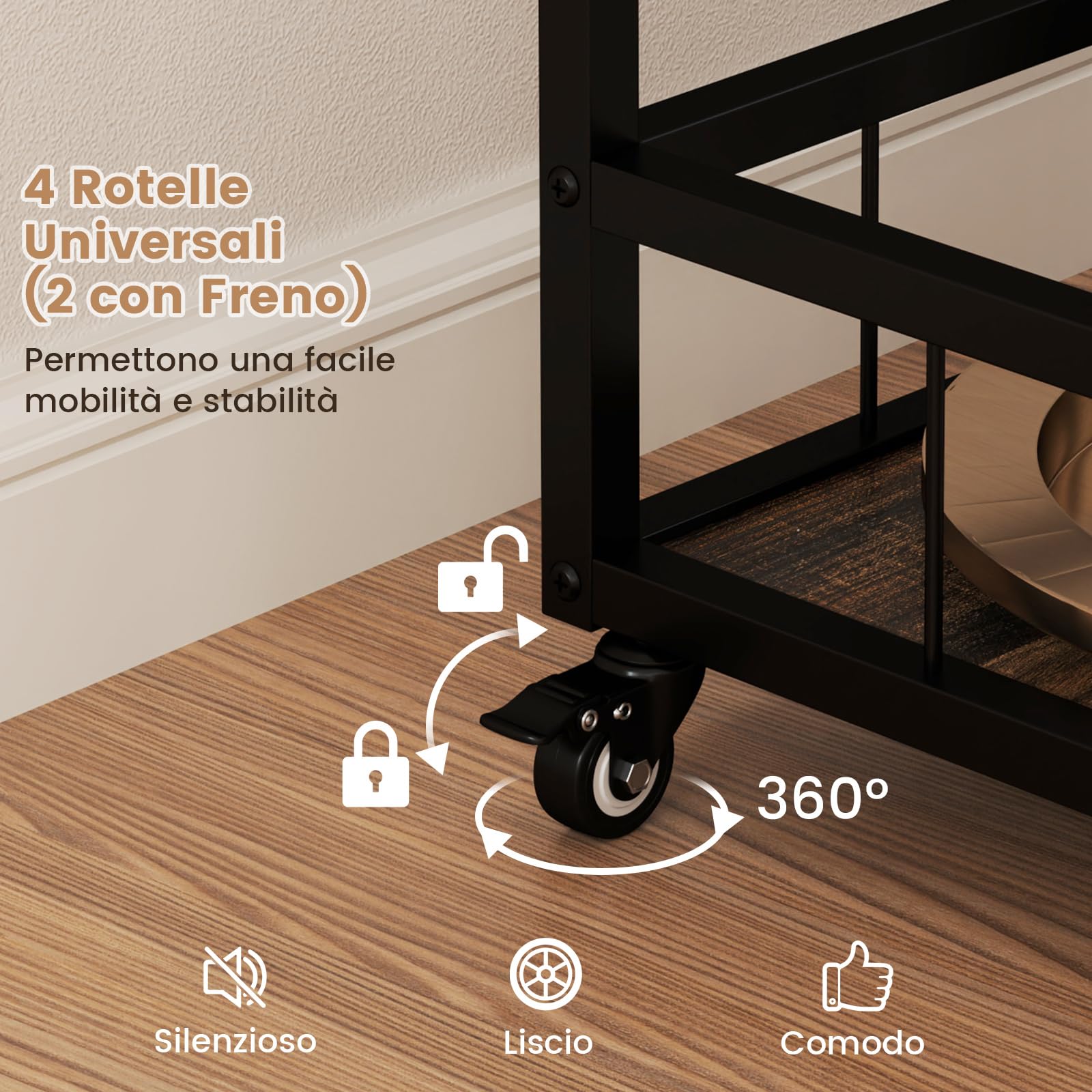 RELAX4LIFE Carrello Bar a 3 Livelli con Vassoio Rimovibile, Portabottiglie e Porta Bicchieri, Carrello su Ruote con Manico per Sala da Pranzo e Soggiorno