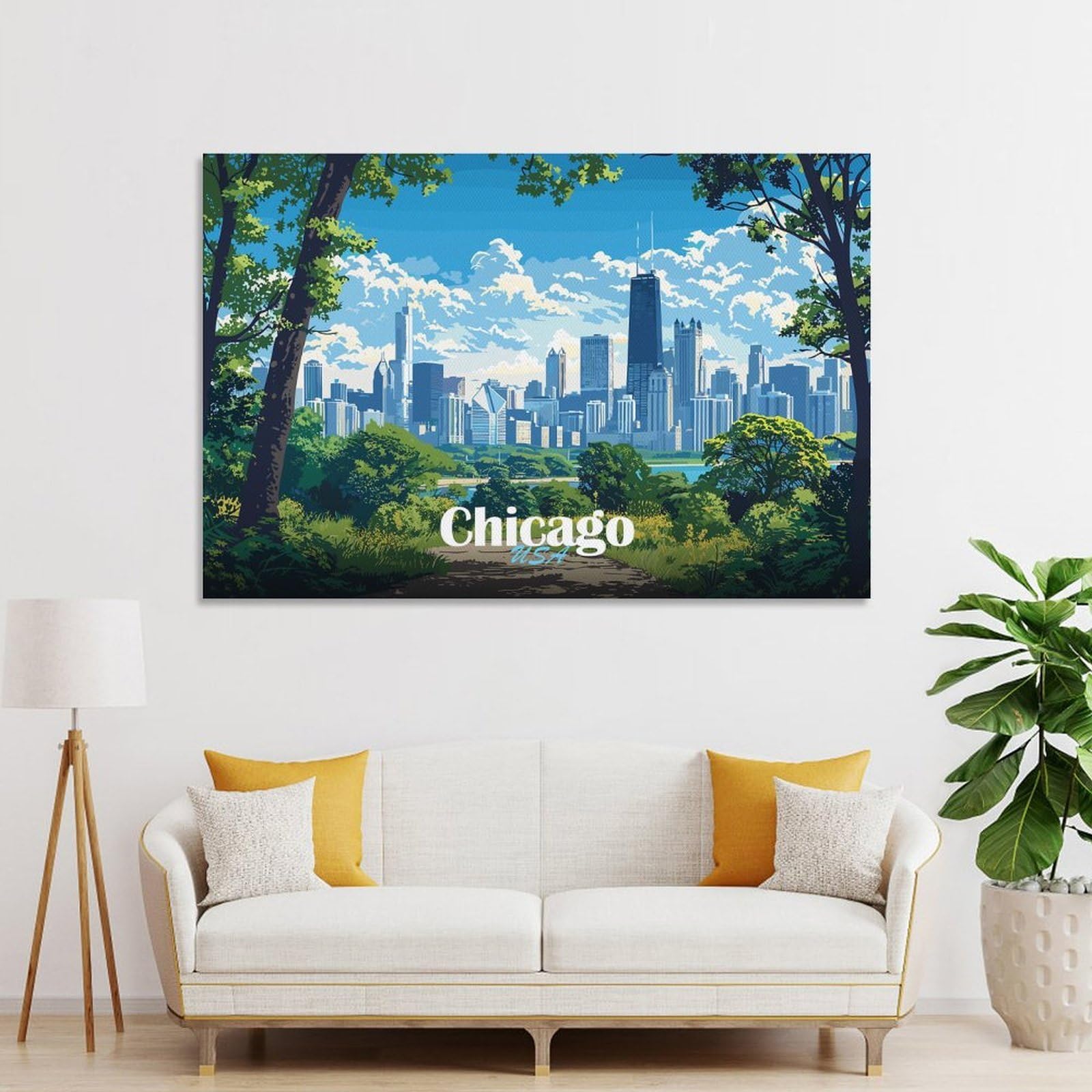 Junmoney Chicago Skyline View Canvas Wall Art 20x30inch(50x75cm), for Workspace Walls, Study Corners Or Bedrooms, Wall Art That Adds Style to Work Areas