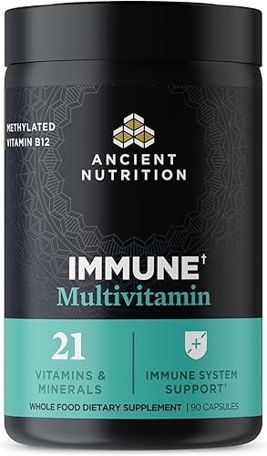 Ancient Nutrition Multivitamínico para apoyo inmunológico, inmune, 21 vitaminas y minerales con vitamina D y C, cúrcuma, apoya la inmunidad, el
