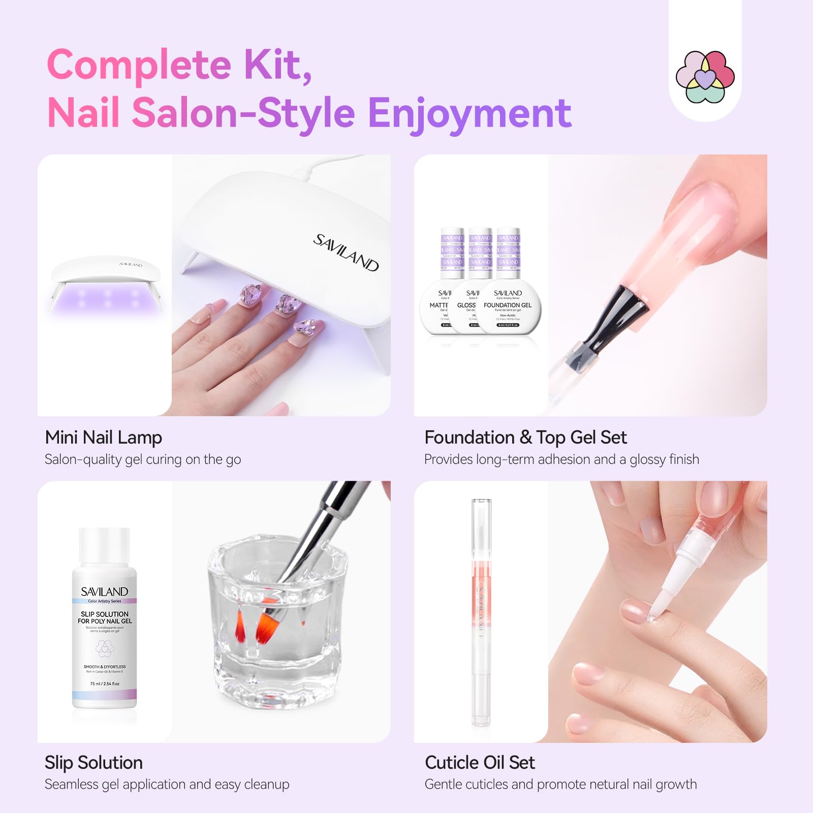 SAVILAND Polygel per Unghie Kit Completo: 36 Colori Gel Ricostruzione Unghie Set con Strumenti per Manicure Kit Base Coat Top Coat, Lampada U V, Slip Solution Unghie, Estensione Unghie Kit