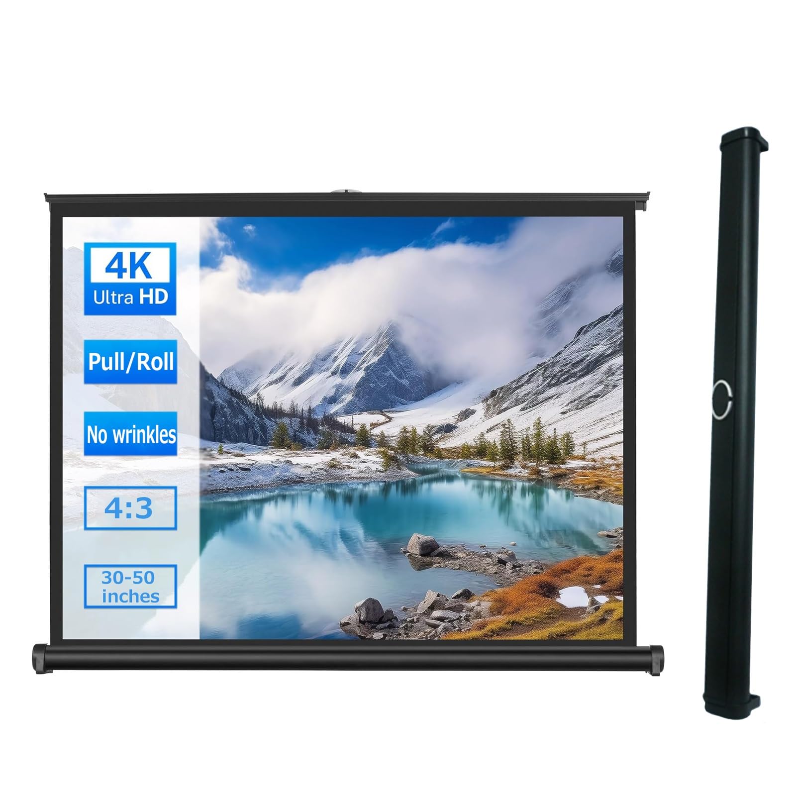 Schermo Proiezione Esterno, Schermo Per Proiettore Manuale Portatile Compatto, Facile Da Trasportare, Retrattile Pull Up HD Projector Screen Per Interni Cinema Home Theater E Ufficio(4:3 40 inch)