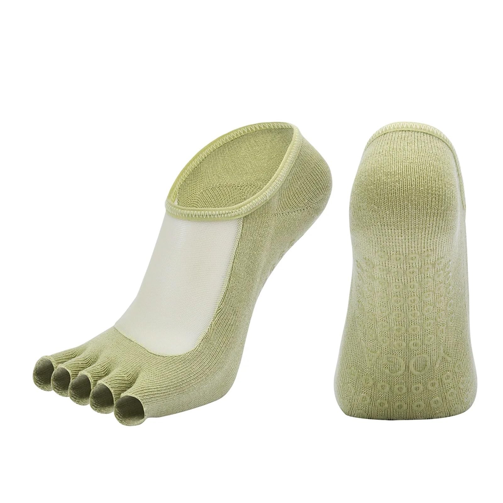 Calcetines con Punta Abierta for Yoga, Calcetines sin Dedos de Silicona Antideslizantes de Malla for Mujer, Calcetines Invisibles for Medio Dedo del pie para Yoga Pilates Gimnasio(Matcha)