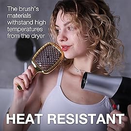 Janeke Superbrush Detangling Brush for Soft Smoothing Hair Brushing with Anti-Static Bristles - Vented Wet Hair Brush for Blow Drying Use - Perfect for Curly, Thick, Wavy, Fine Hair Types (Gold)