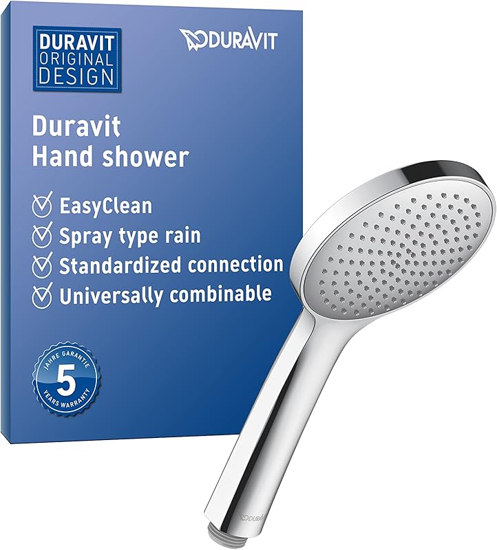 Duravit Universal pommeau de douche, pomme de douche avec jet Rain, Tête de douche rond (Ø 110 mm), facile à nettoyer, chromé