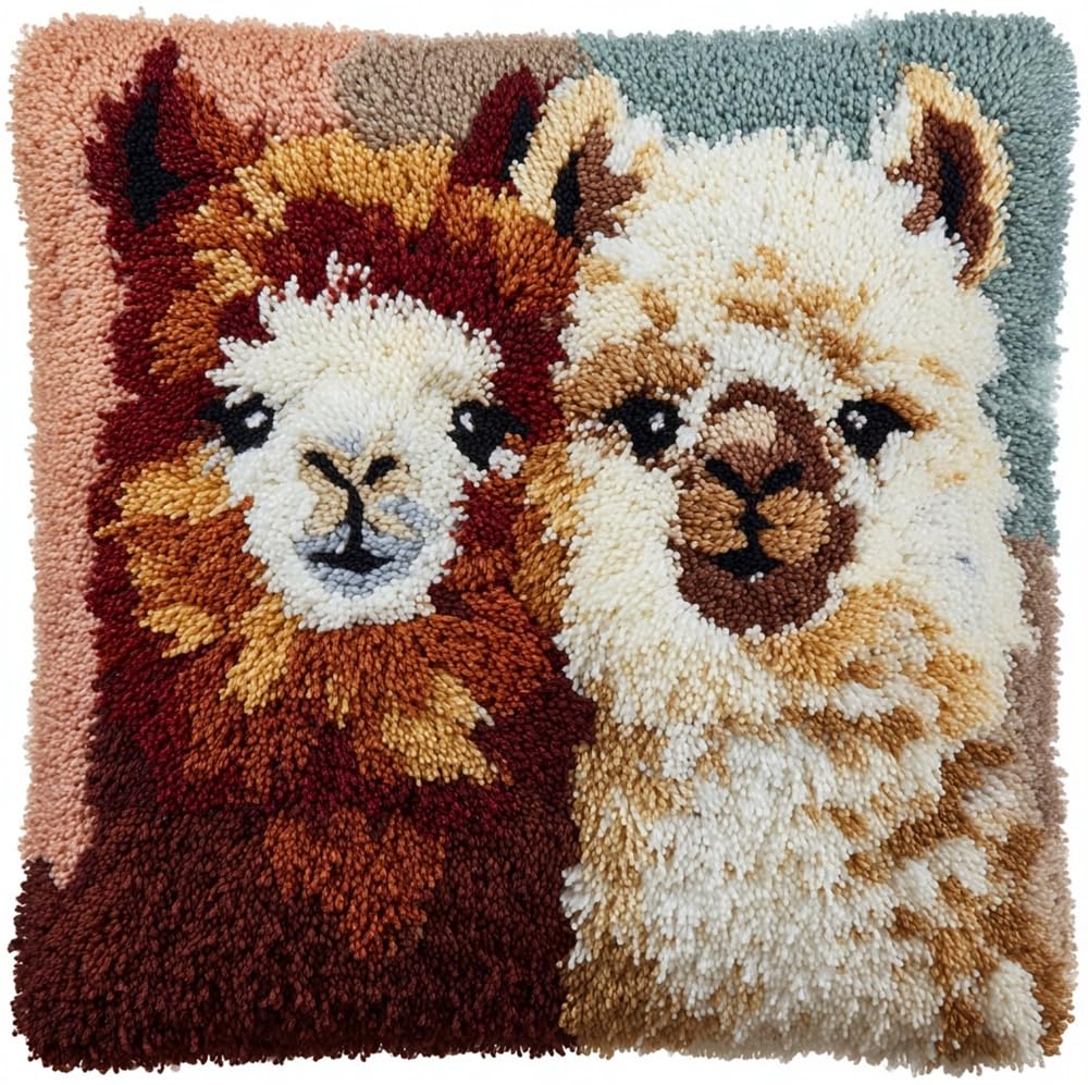 FWRTYCB DIY Latch Pillow Case Kits Alpaca Couple Crochet Cushion Cover