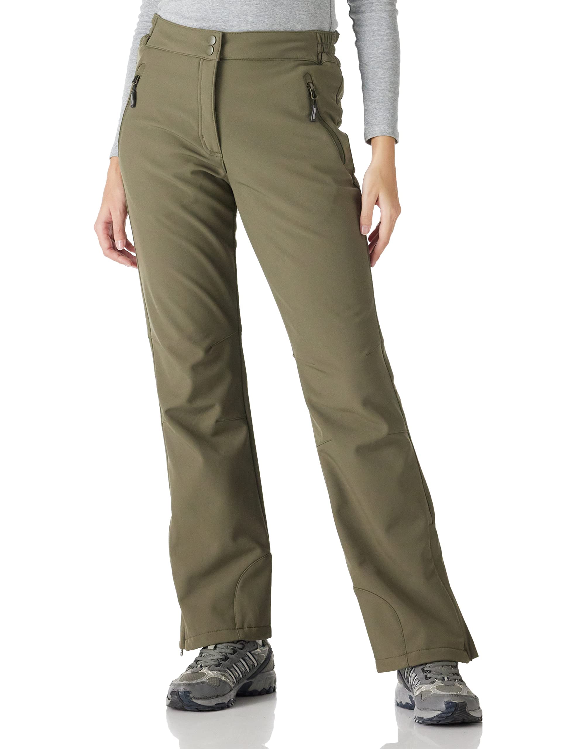 Outdoor Ventures Pantalones de esquí para exteriores, pantalones de senderismo para mujer, impermeables, softshellhose invierno, térmicos, forrados, pantalones de trabajo, snowboard, Verde Oliver, 42