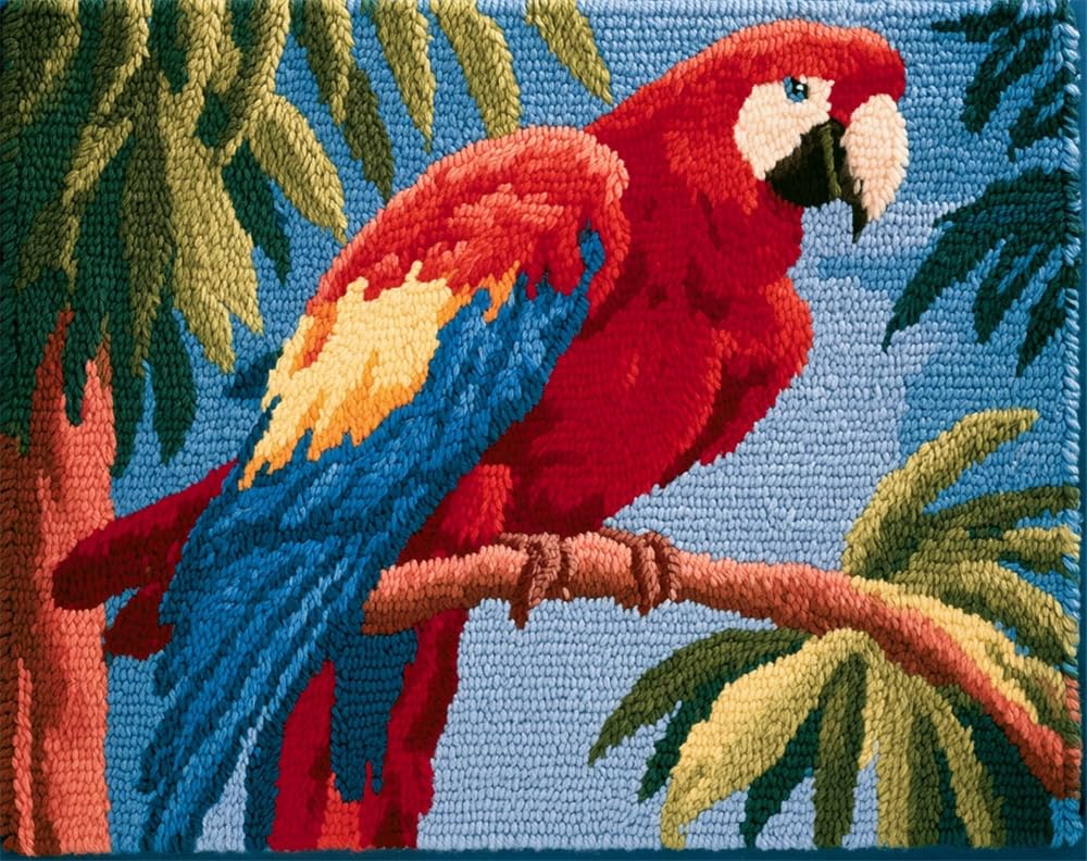 FWRTYCB Latch Hook Rug Kits,Parrot on a Tree Branch