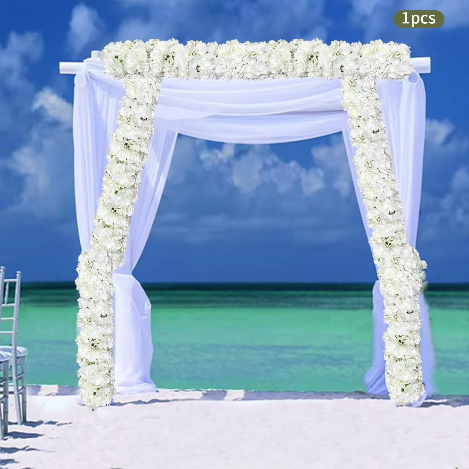 Guirlande d'hortensias artificielles en tissu de soie - Fleurs artificielles blanches - Décoration pour mariage, fête de jardin, intérieur et extérieur