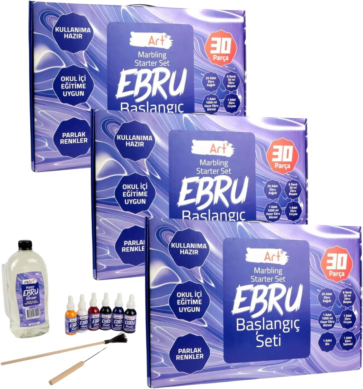 Marbling (Ebru) Starter Kit - Turkish Art Set - 6 Colors 30 Pieces - Pack of 3