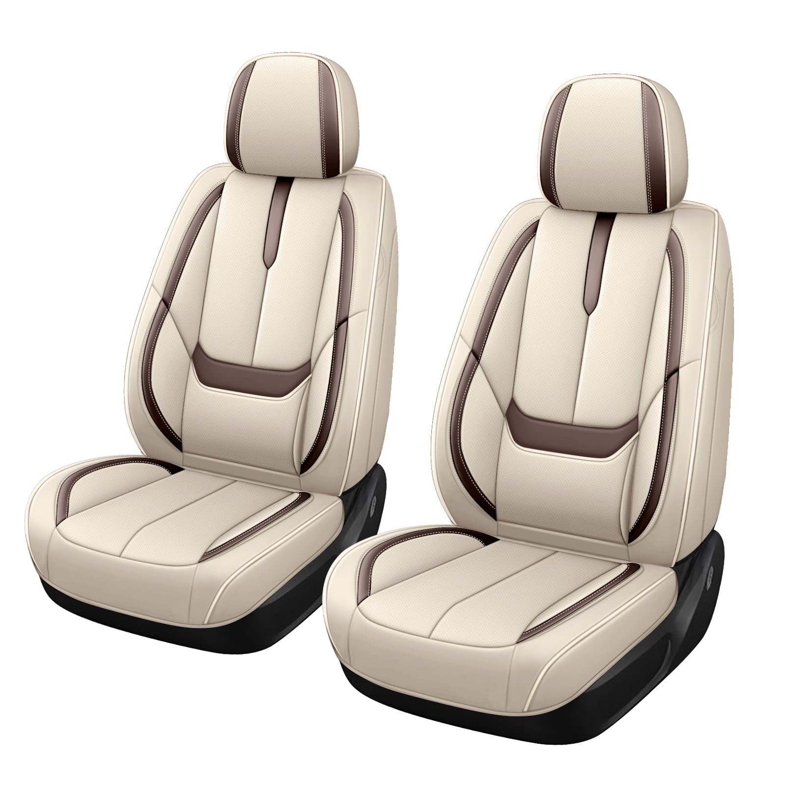 Car Seat Covers Fit for 95% of GMC 2000-2024,Premium Faux Leather Seat Cover | Breathable Waterproof Sports Drive in Style,Easy to Install Seat Covers (Front Pair/Beige - Brown)