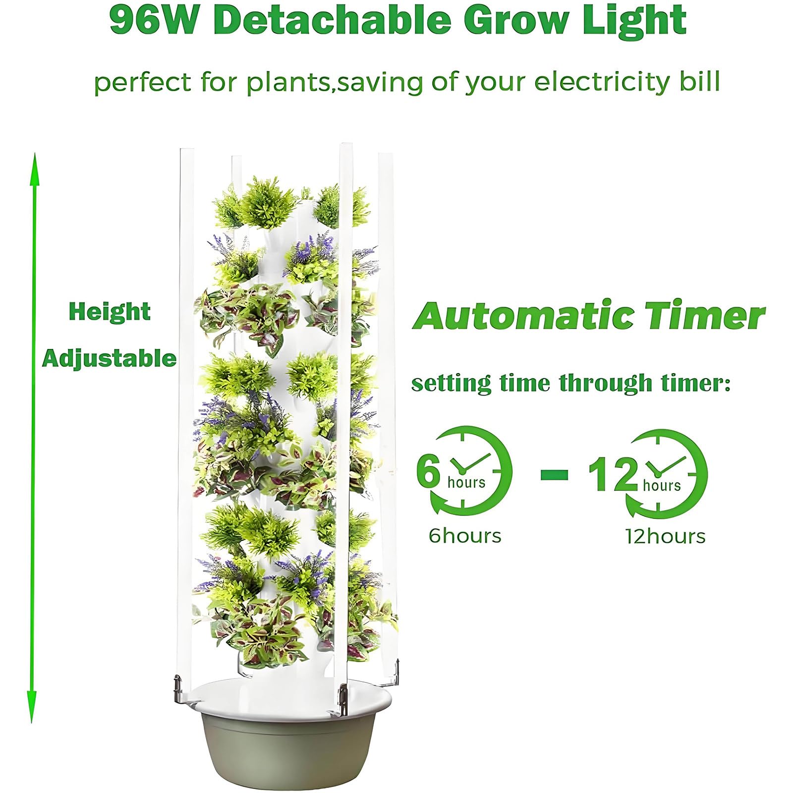 Sistema de Cultivo hidropónico Vertical Tipo Torre con aeroponía automatizada y Luces LED para el Cultivo de Hierbas aromáticas y lechugas en Interiores.