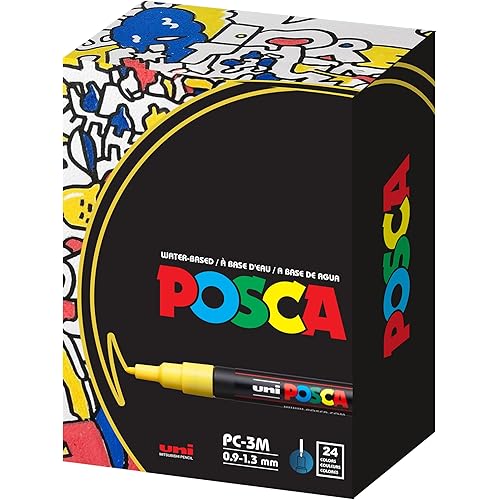 posca Paint Markers, 3M Fine Acrylic Markers with Reversible Tips, Art Supplies For Gifts, Decorations, Fabric, Metal, Glass, and Canvas, Assorted Colors, Set of 24