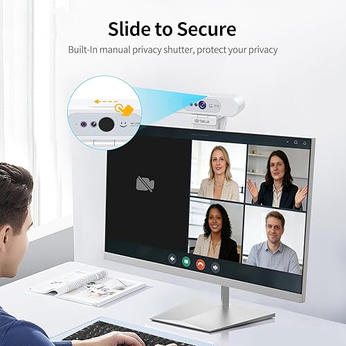 Miniatura 6 de TOALLIN Cámara web 4K UHD para PC, cámara web compatible con Windows Hola, reconocimiento facial, enfoque automático, micrófono integrado y