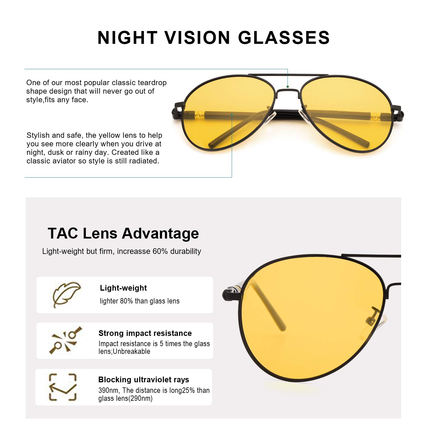 SODQW Gafas De Visión Nocturna Hombres Gafas De Sol Deportes Polarizado para Conduccion UVA & UVB Protección