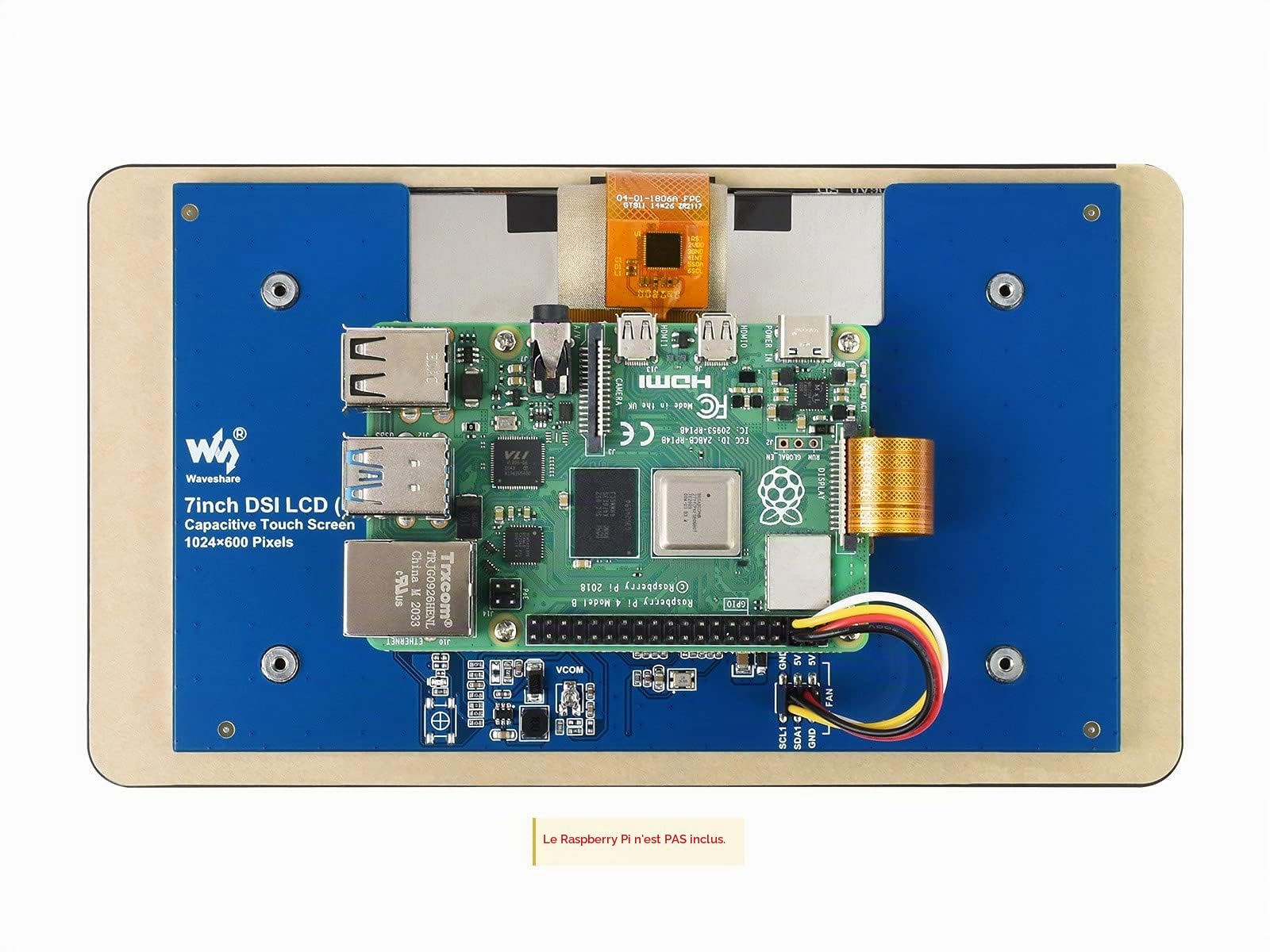 Waveshare 7inch Capacitive Touch IPS Display Compatible with Raspberry Pi 5 Pi 4B Pi 3B+/3A+/CM3+/CM3, 1024 x 600 Screen, DSI Interface, Supports Up to 5-Point Touch LCD