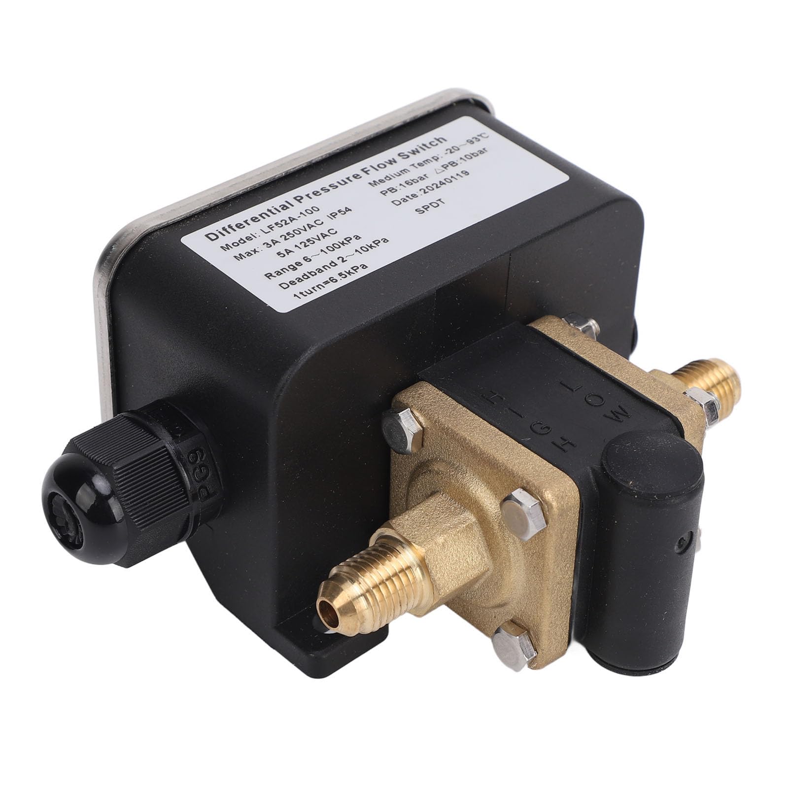 Jeanoko Commutateur de Débit à Pression Différentielle, Réglable 2 Fils 6-100kPa 125VAC 250VAC IP54, Pressostat Différentiel, pour Filtres à Eau Pompes échangeurs de Chaleur