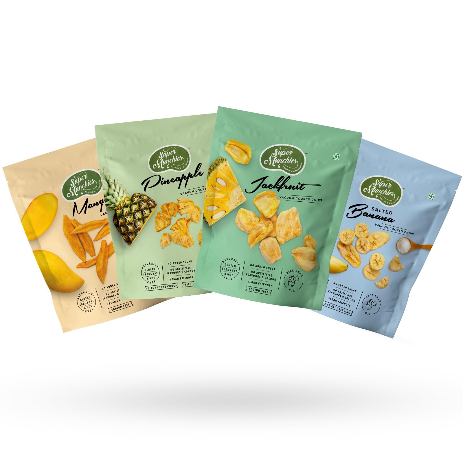 Super Munchies vacuum-cooked Naturally Sweet Fruit Mix (Vegan, Gluten Free, Zero Sodium, Low Fat, No Preservatives, No Trans Fat, Zero MSG, NO Added Sugar)(Pack of 4)(290g)