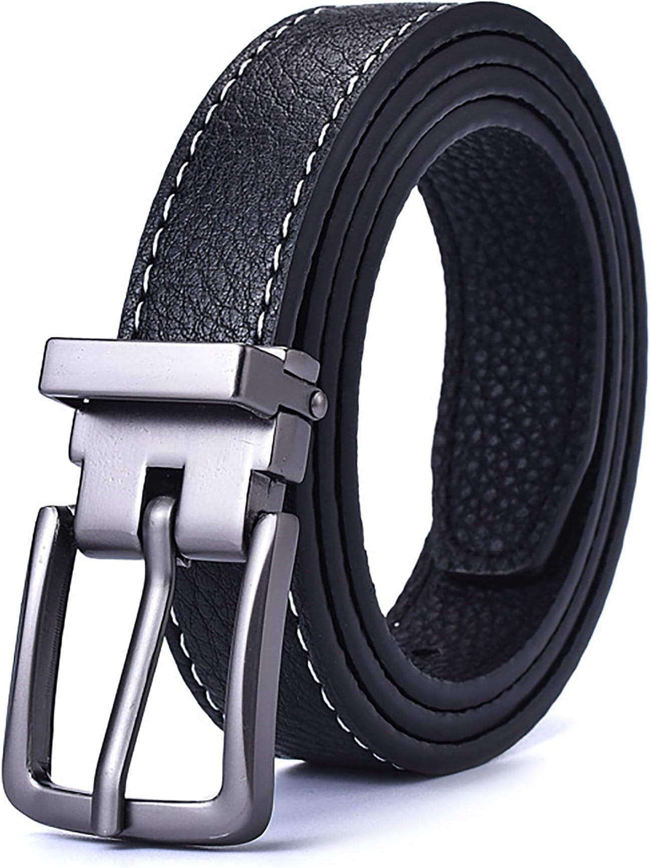 Boys Black PU leather belt with Removable Pin Buckle, Ratchet Belts for Kids Dress Casual School Uniform