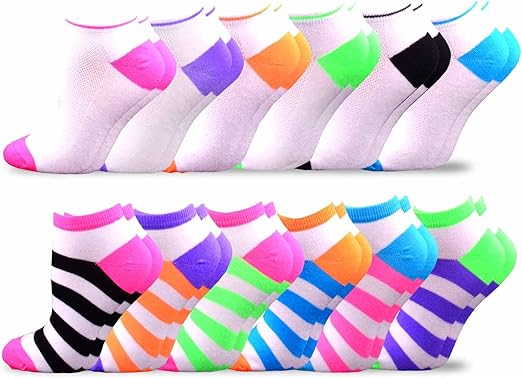 Cute Colorful Low Cut Ankle Socks for Women Girls College 9-11 Fun Novelty Multipair Gifts Floral Solid Neon Animal