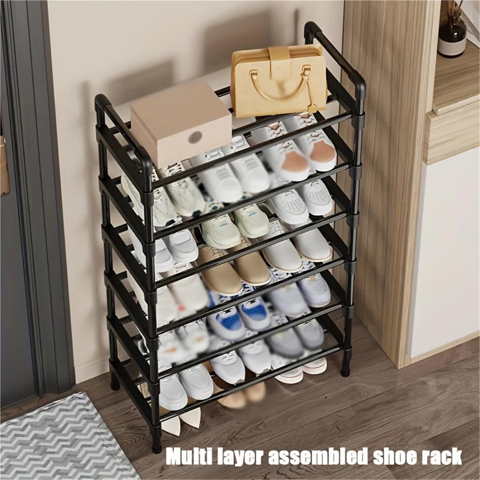Multi-Tier Stackable Metal Shoe Rack Freestanding Black