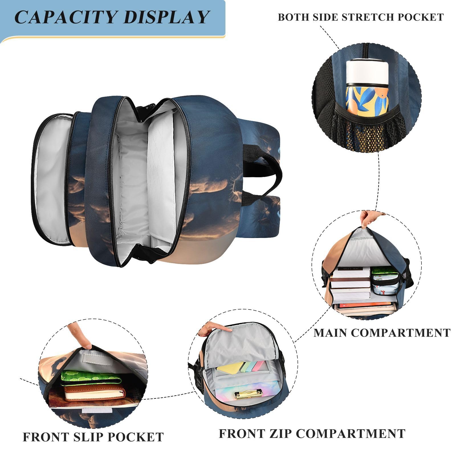 Poderoso Caballo Corriendo Naturaleza Mochila Escolar para Estudiantes,Mochila para Niños y Adolescentes Ideal para Viajes