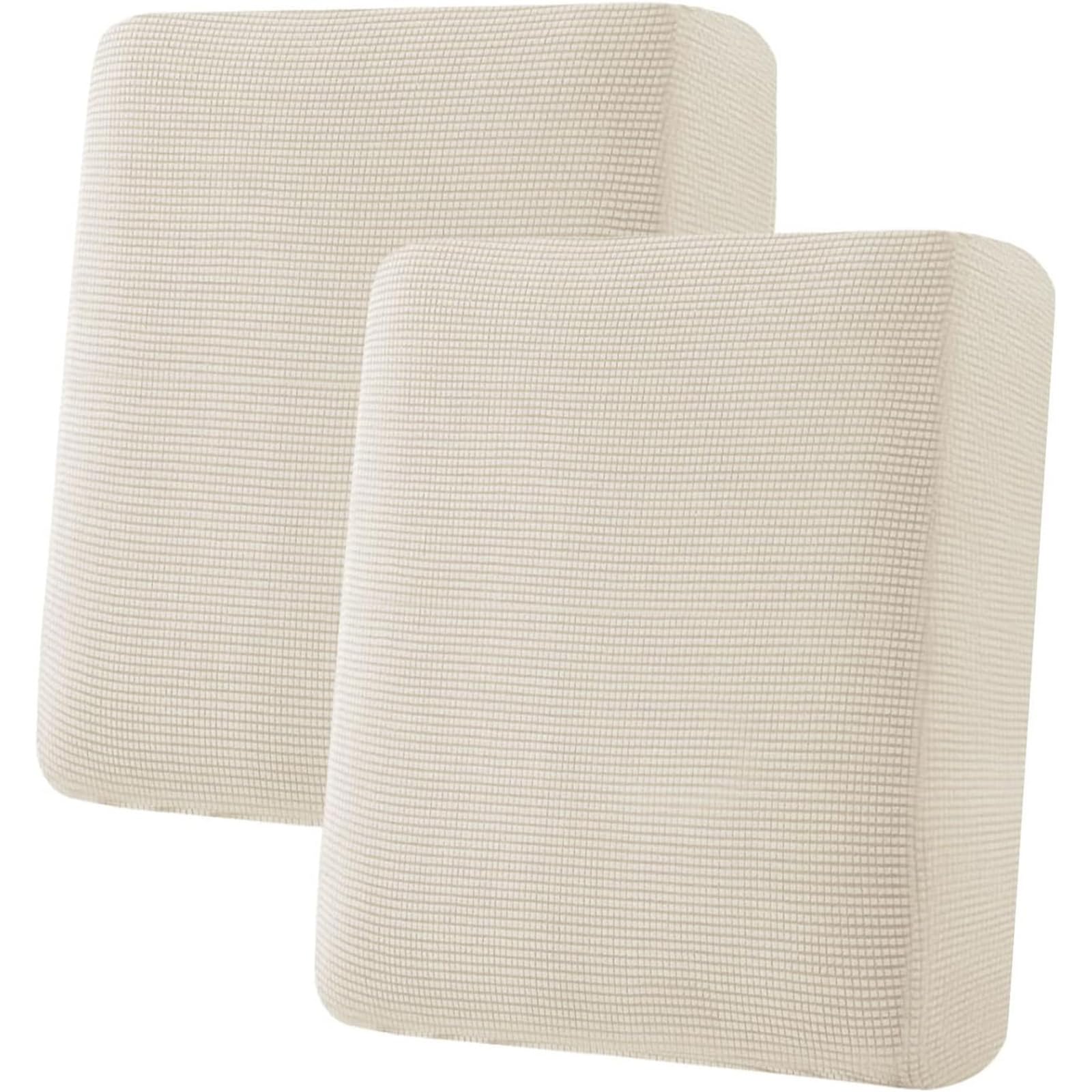 BXFUL Stretch Sofa Seat Cushion Cover, Fitted Sofa Couch Cushion Covers Furniture Protector, Checks Jacquard Spandex Fabric (2 Pcs,Natural Color)