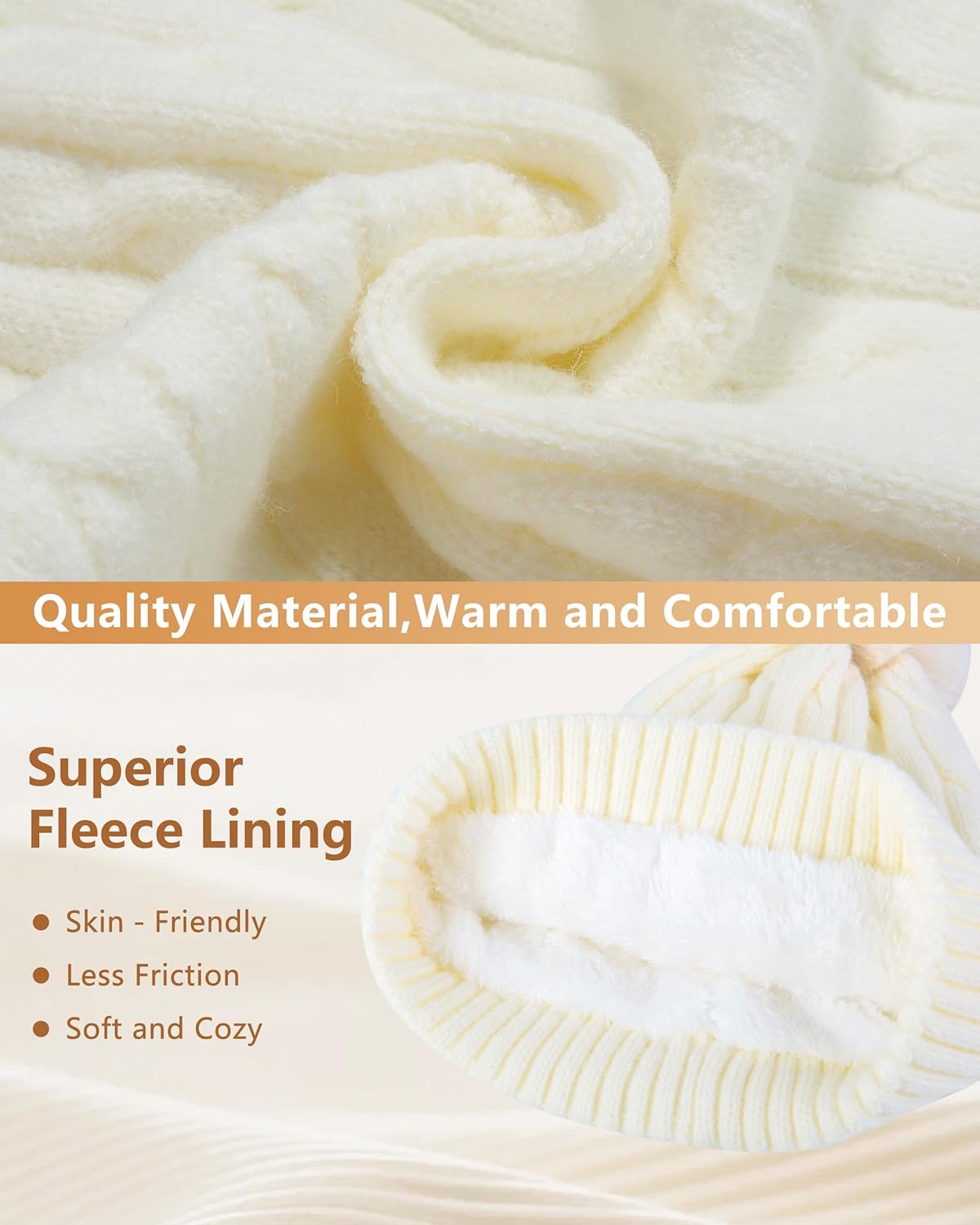 GADIEMKENSD Winter Beanie Scarf Gloves Set, Keeping Warmth, Cable Knit Design, Sensitive Touchscreen Fingertips - Image 2