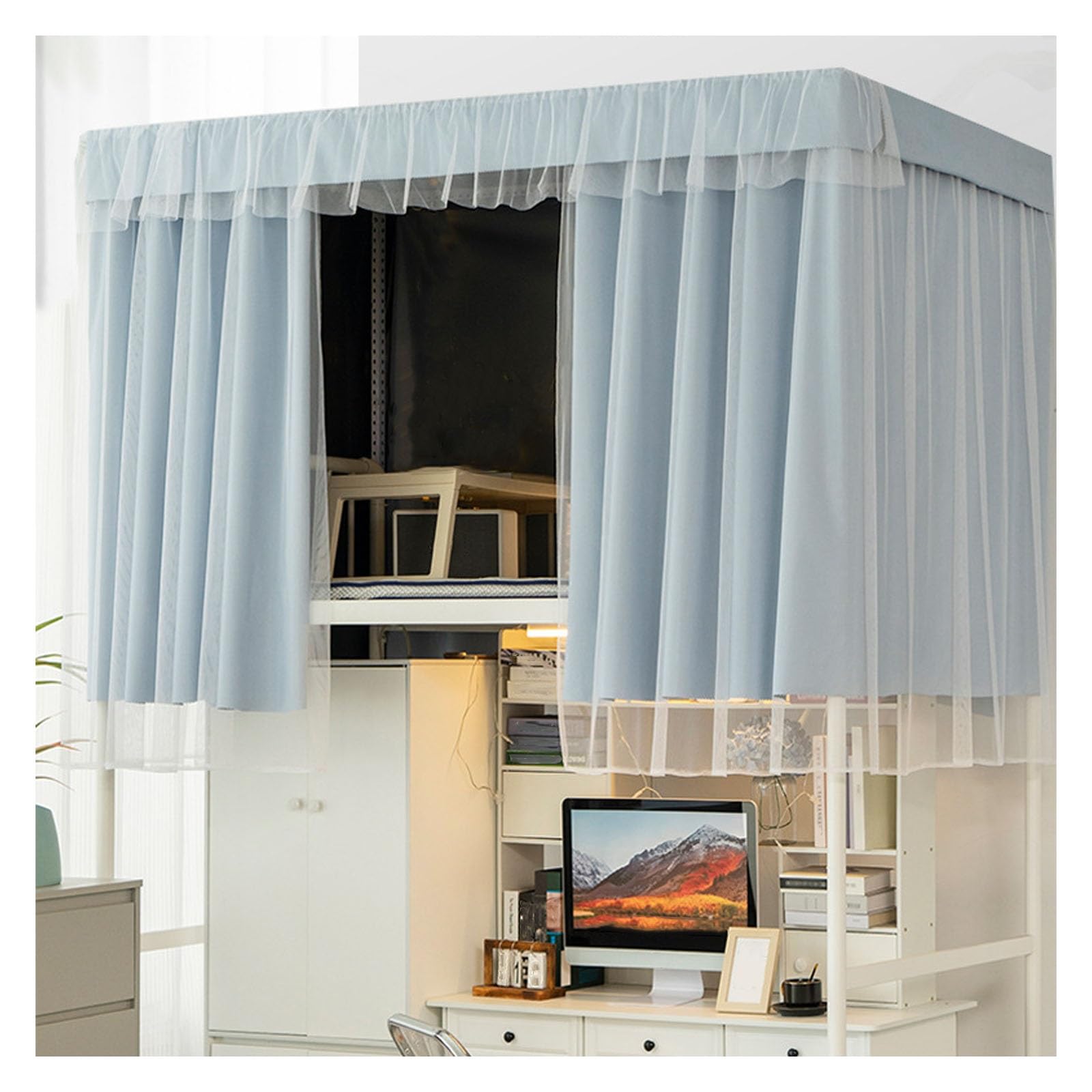 XYUERU Bed curtain loft bed, bunk bed dormitory bed tent loft bed sleeping tent, dustproof mosquito protection, privacy curtains blackout for student dormitory(Blue,1.2x2m)