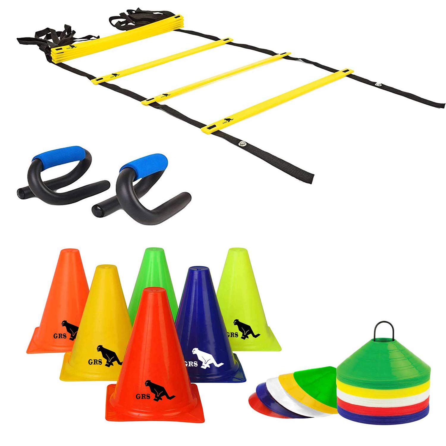 GRS® Sports 6 Inch Cones Pack 6,10 Space Markers, 4 Meter Ladder and Pushup bar Stand Agility Combo (B08VJFYYSF) Amazon Price History, Amazon Price Tracker