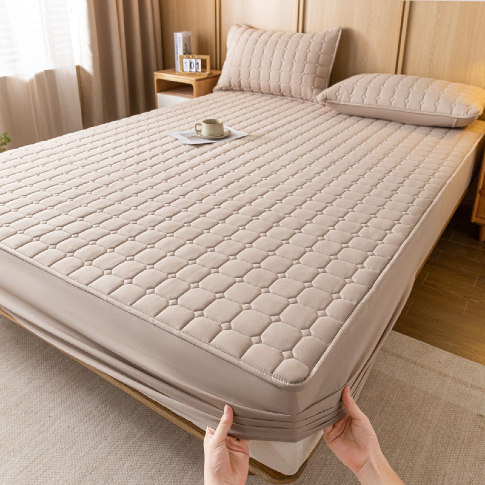Home Matratzenschoner 180x200+30cm Flauschige Spannbettlaken Spannbetttuch für Matratzenhöhe 30cm Khaki