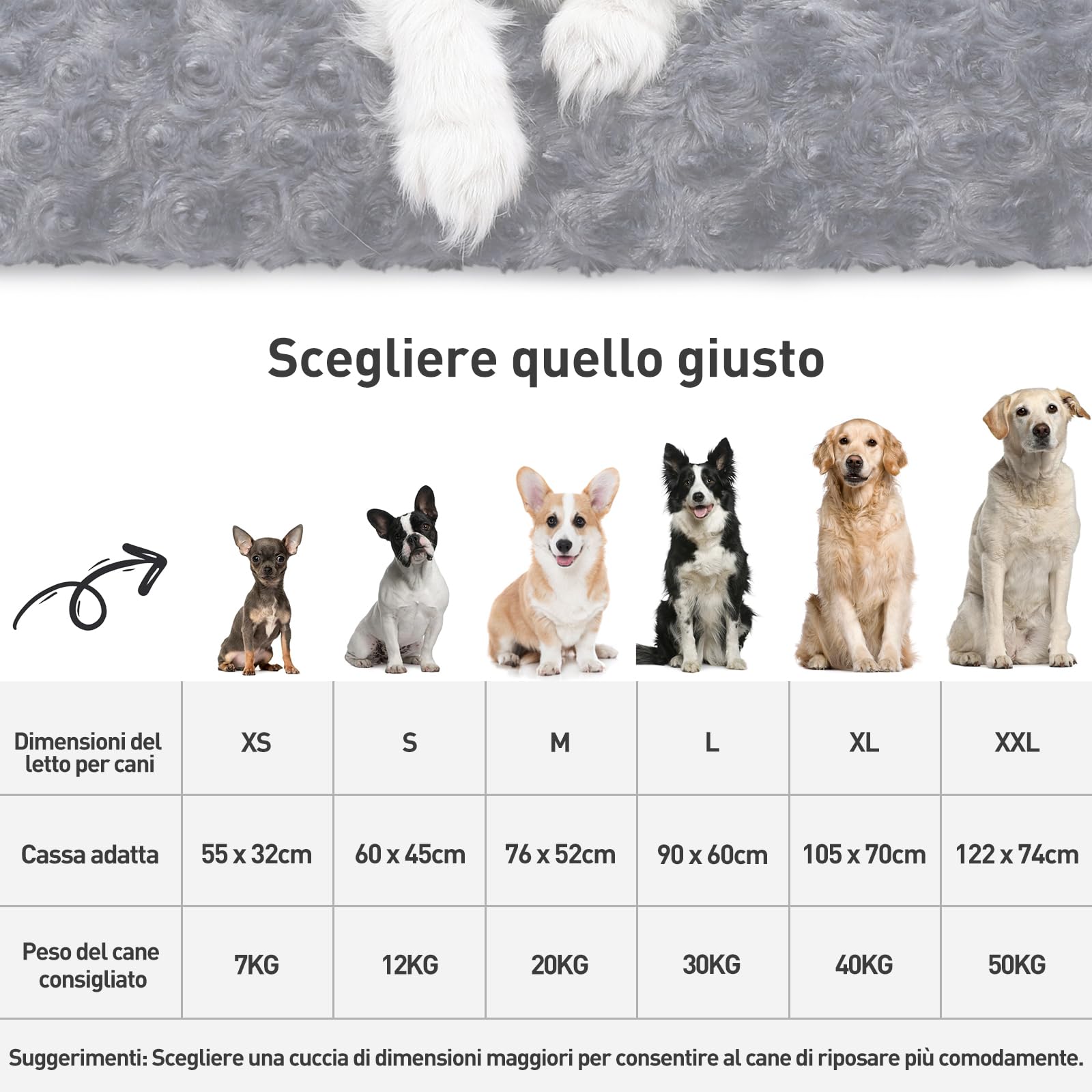 KSIIA Cuscino per Cani Taglia Grande, Cuccia Cane Interno, XXL, 122x74cm, Base Antiscivolo, Lettino per Cani, Lavabile in Lavatrice, Materassino Cane, Grigio scuro