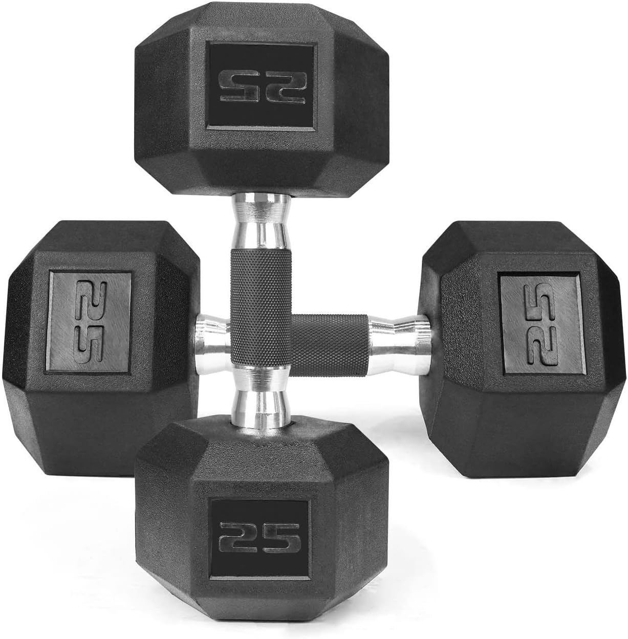 WF Athletic Supply Rubber Encased Hex Dumbbells with Rubber Grip Contoured Handle for Muscle Toning, Strength Building & Full Body Workout