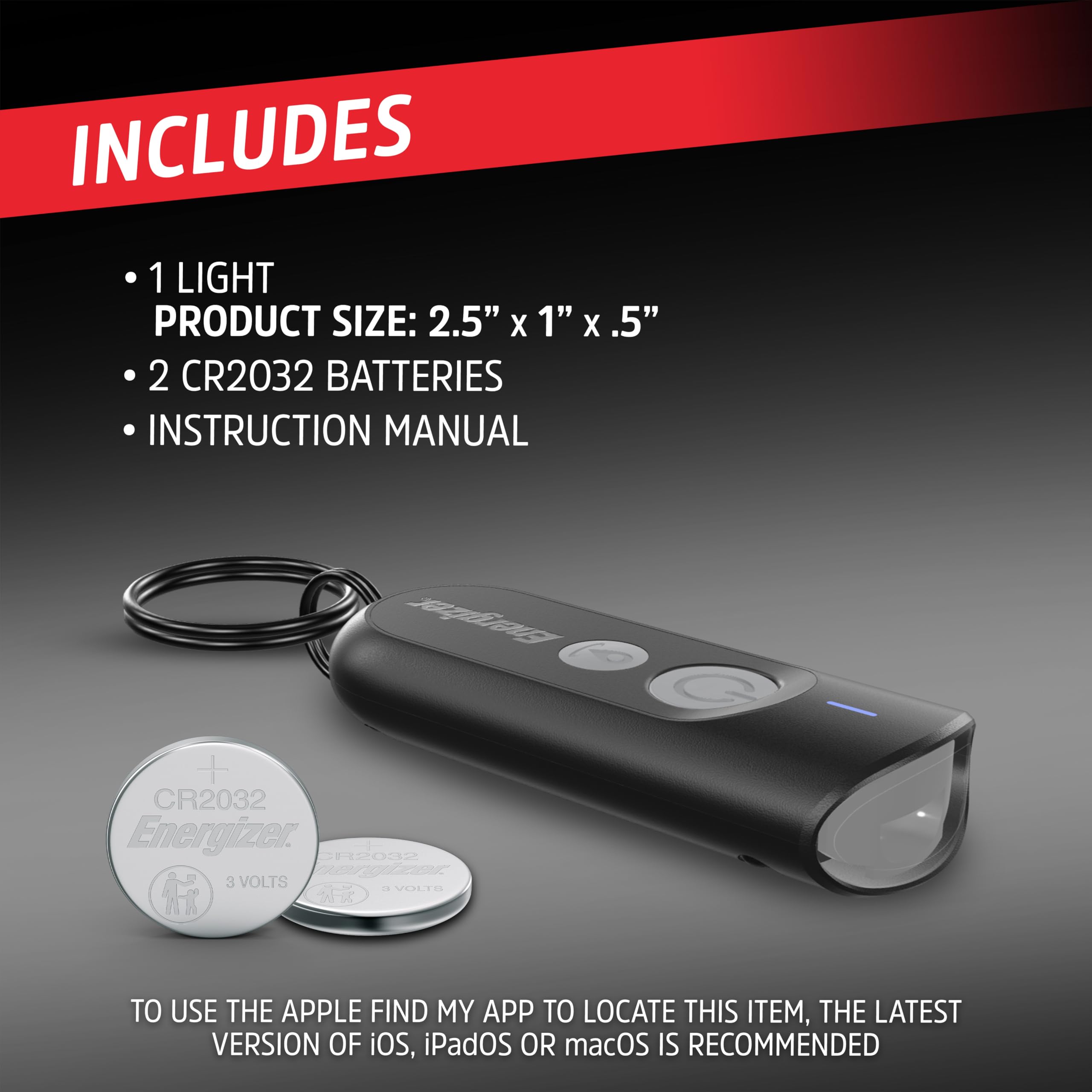Energizer Localisateur de clés Find My Key Finder avec lumière, Bluetooth - Compatible avec Apple Find My, localisateur d'articles pour clés, Sac et Sac à Dos